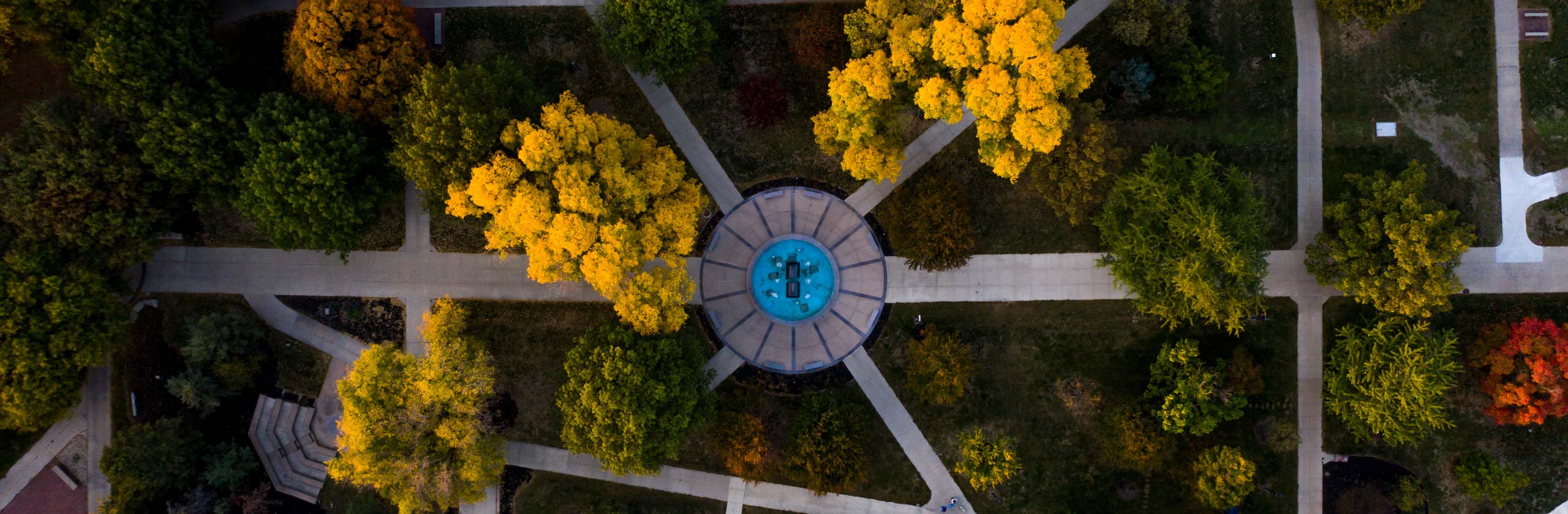 Drone Image Over Campus in Fall