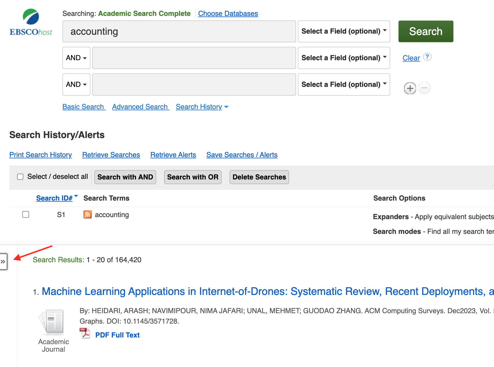 Database Search Options Screenshot