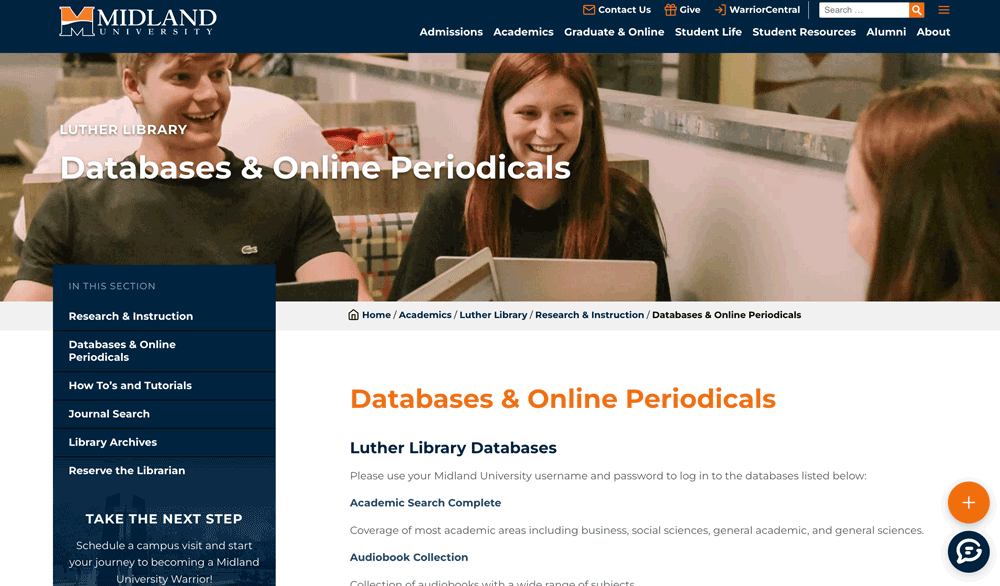 Luther Library Databases Screenshot