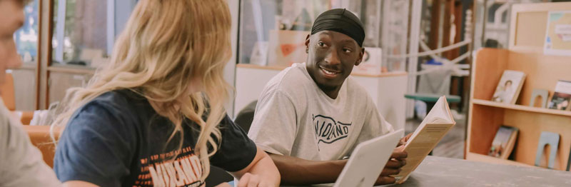 Students reading books in library